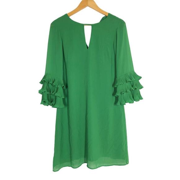 Vince Camuto Dress Chiffon Pleated Sleeve Float Shift Mini Emerald Green Size 2 - Picture 4 of 12